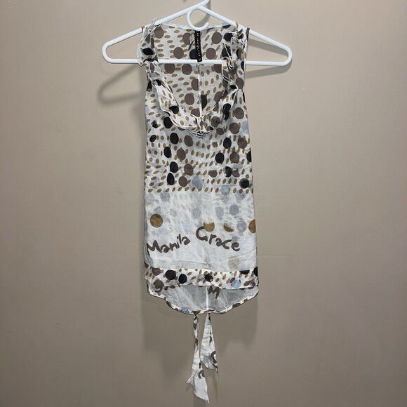 Manila Grace Women Cotton Ruffled Tie Tank Top Polka Dot Sheer 42/10 City Artsy - Picture 1 of 13